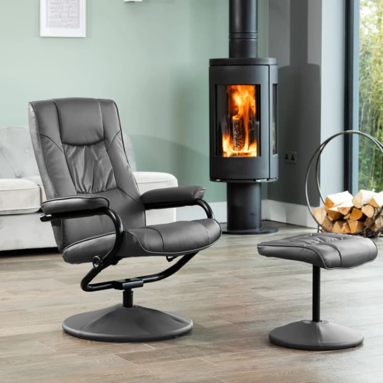 Image of Artemis Home Gibson Swivel Recliner & Footstool in Grey Grey Unisex
