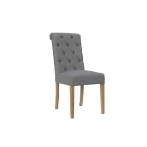 Image of Kettle Interiors Button Back Upholstered Chair With Scroll Top Light Grey