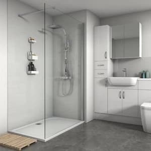 Image of Splashwall Gloss White Tile effect 3 sided Shower Panel kit (L)2420mm (W)1200mm (T)3mm