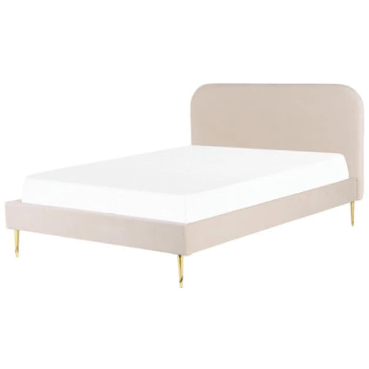 Image of Beliani Bed Velvet Flayat 180 X 200 Cm (Eu Super King) Light Beige