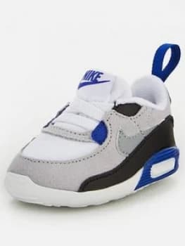 Image of Nike Max 90 Crib Shoe, White/Grey/Blue, Size 2