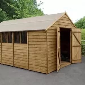 Image of Forest Garden 10X15 Apex Pressure Treated Overlap Natural Timber Wooden Shed With Floor