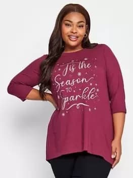Image of Yours Ls Novelty Tee - Tis The Season To Sparkle (winter Berry), Purple, Size 16, Women