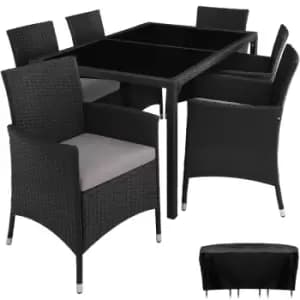 Image of Tectake Rattan 6 Seat Dining Set With Protective Cover - Black