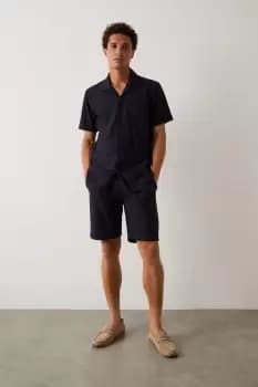 Image of Mens Slim Fit Navy Jersey Rib Shorts