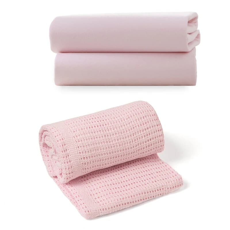 Image of Clair De Lune Clair de Lune Cot Bed Sheets & Cellular Blanket Nursery One Size Pink 38180206000