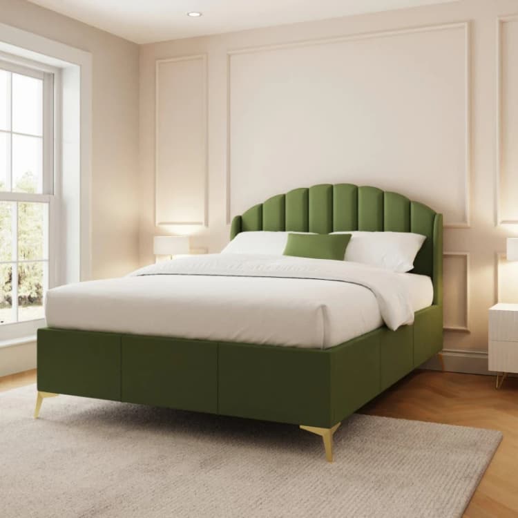 Image of GFW Pettine King Green Upholstered Ottoman Bed & Pocket Mattress, Green PET50GNSP