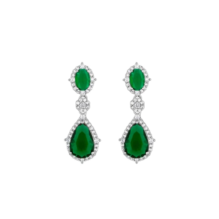 Image of Jon Richard Silver Plated Emerald Pear Drop Earrings Gold