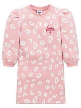 Image of Hype Girls Leoapard Sweat Dress - Pink, Size 9-10 Years, Women