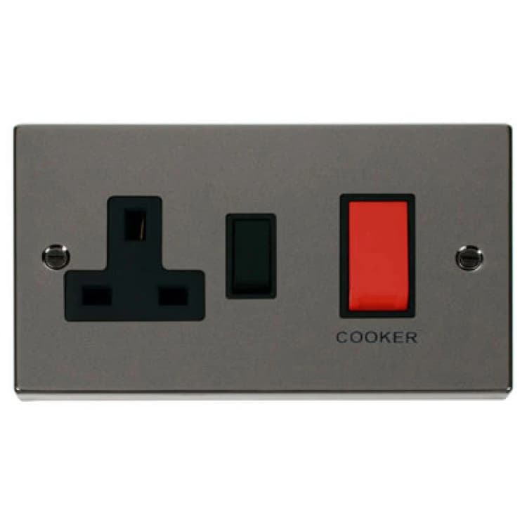 Image of SE Home Black Nickel Cooker Control 45A With 13A Switched Plug Socket Black