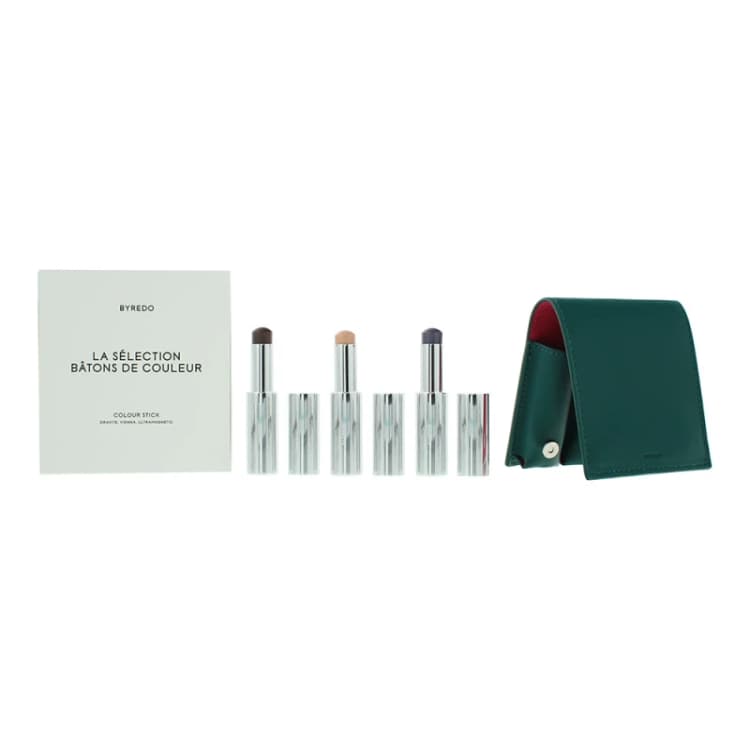 Image of Byredo Deep Teal Set Of 3 + Leather Pouch: Solar Flare, Flower Play, Kumato Face