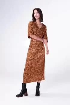 Image of Gisele Satin Split Skirt, Toffee Daisy / 6