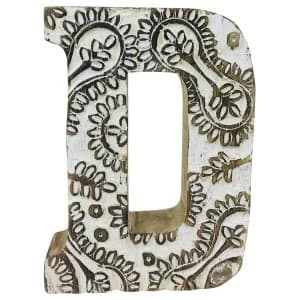Image of Letter D Hand Carved Wooden White Flower