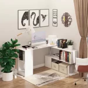 Image of HOMCOM 360 Degree Rotating Corner Desk Storage Shelf Combo Laptop Workstation Wood L Shaped Table Home Office - White