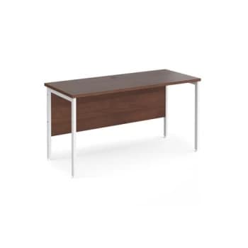 Image of Office Desk 1400mm Rectangular Desk With H-Frame Leg Walnut Tops With White Frames 600mm Depth Maestro 25