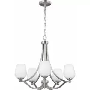 Image of Loops - 5 Bulb Chandelier Hanging Pendant LIght Satin Nickel LED E27 60W Bulb