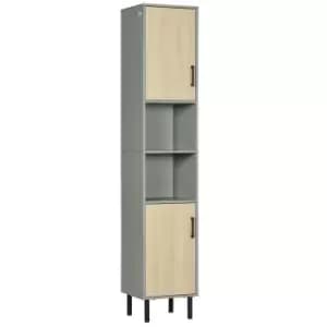 Image of kleankin Freestanding Bathroom Storage, Tall Bathroom Cabinet with Door and Adjustable Shelves, 31.4x30x165cm