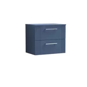Image of Nuie Deco 600mm Wall Hung 2 Drawer Vanity & Worktop - Satin Blue