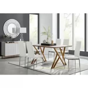 Image of Taranto Oak Effect Dining Table and 6 White Milan Chairs - White