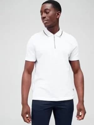 Image of Ted Baker Buer Zip Neck Polo Shirt – White, Size 4, Men
