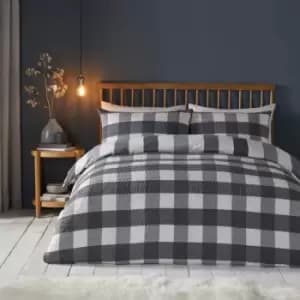 Image of Fusion Snug Seersucker Brushed Gingham Check Charcoal Duvet Set - Double, Cotton