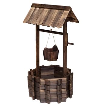 Image of Outsunny Wishing Well Planter Bucket, 60Lx55Wx 114H cm-Brown