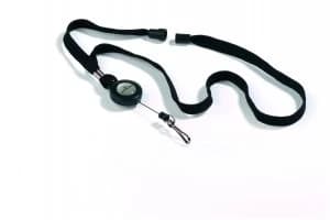 Image of Durable Textile Lanyard With Badge Reel Black Pack of 10 822301
