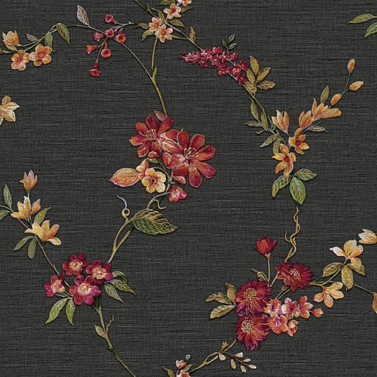 Image of DESIGN ID Design Id - Black Red Floral Wallpaper Textured Embossed Metallic Paste The Wall Vinyl WL-FT221214