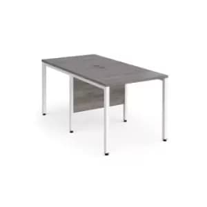 Image of Maestro 25 back to back straight desks 800mm x 1600mm - white bench leg frame and grey oak top