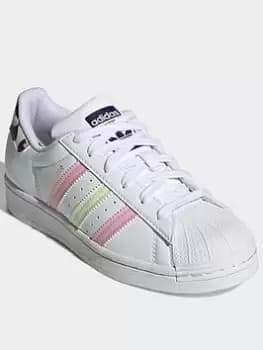 Image of adidas Originals Superstar Shoes, White/Green, Size 3 Older