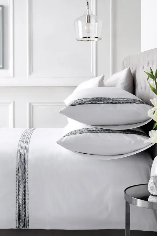 Image of Appletree 'Embroidered Band' 100% Cotton Embroidered Duvet Cover Set in Black Size: Super King Black Unisex Super King