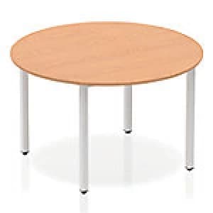 Image of Impulse Circle Table 1200 Oak Box Frame Leg Silver