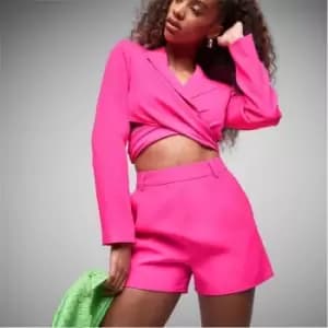 Image of Missguided Tailored Crop Wrap Front Blazer - Pink