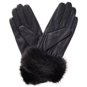 Image of Barbour Womens Fur Trimmed Leather Gloves Black Small