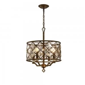 Image of Cylindrical Ceiling Pendant 4 Light E14 Mocha, Teak Plated Crystal