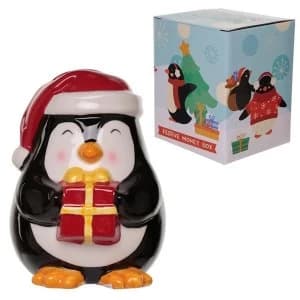 Image of Christmas Penguin Ceramic Money Box