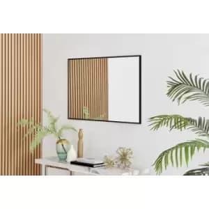 Image of Furniturebox Emma 100x66cm Black Rectangle Contempary Metal Frame Wall Mirror Hallway Living Room Dining Room Bedroom