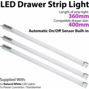 Image of Loops - 3x 400mm LED Drawer Strip Light auto on/off pir sensor Kitchen Cupboard Door