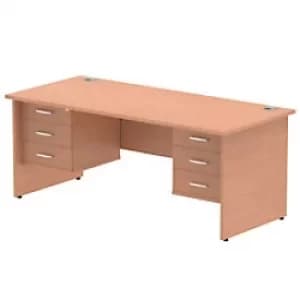 Image of Dynamic Rectangular Office Desk Beech MFC Panel End Leg Beech Colour Frame Impulse 2 x 3 Drawer Fixed Ped 1800 x 800 x 730mm