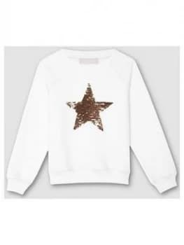 Image of Mintie by Mint Velvet Girls Sequin Star Sweatshirt - Ivory, Size Age: 9-10 Years, Women