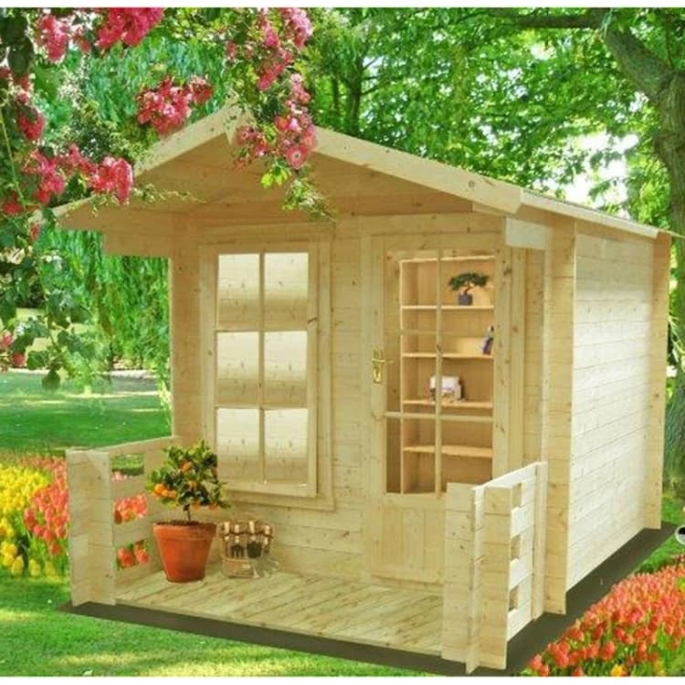 Image of Shires Maulden with veranda Log Cabin Home Office Garden Room Approx 7x7 ft in Brown Brown Unisex