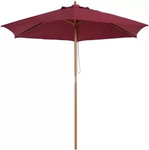 Image of Outsunny 2.5m Wood Garden Parasol Sun Shade Patio Outdoor Market Umbrella Canopy with Top Vent, Wine Red