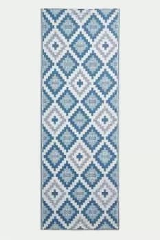 Image of Mia Aztec Blue Outdoor Rug Runner, 75 x 200 cm