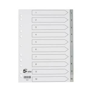 Image of Elite File Index Grey Tabs Polypropylene 1 10 White 940244