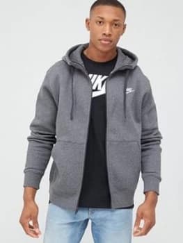 Image of Nike Sportswear Club Full Zip Hoodie - Charcoal Heather, Charcoal Heather, Size 2XL, Men
