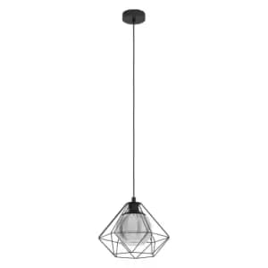 Image of Eglo Caged Single Pendant With Smoked Black Glass Inner shade