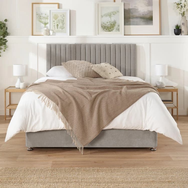 Image of Aspire Aspire Grant Divan, Linen Fabric, Strutted Headboard, No Drawers Silver