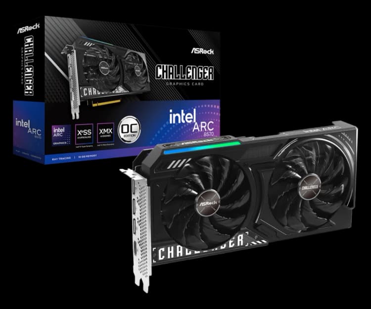 Image of ASRock Intel Arc B570 Challenger OC 10GB GDDR6 Dual Fan Graphics Card - Black - B570 CL 10GO