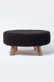 Image of Large Round Cotton Knitted Footstool on Legs