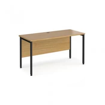 Image of Office Desk 1400mm Rectangular Desk With H-Frame Leg Oak Tops With Black Frames 600mm Depth Maestro 25